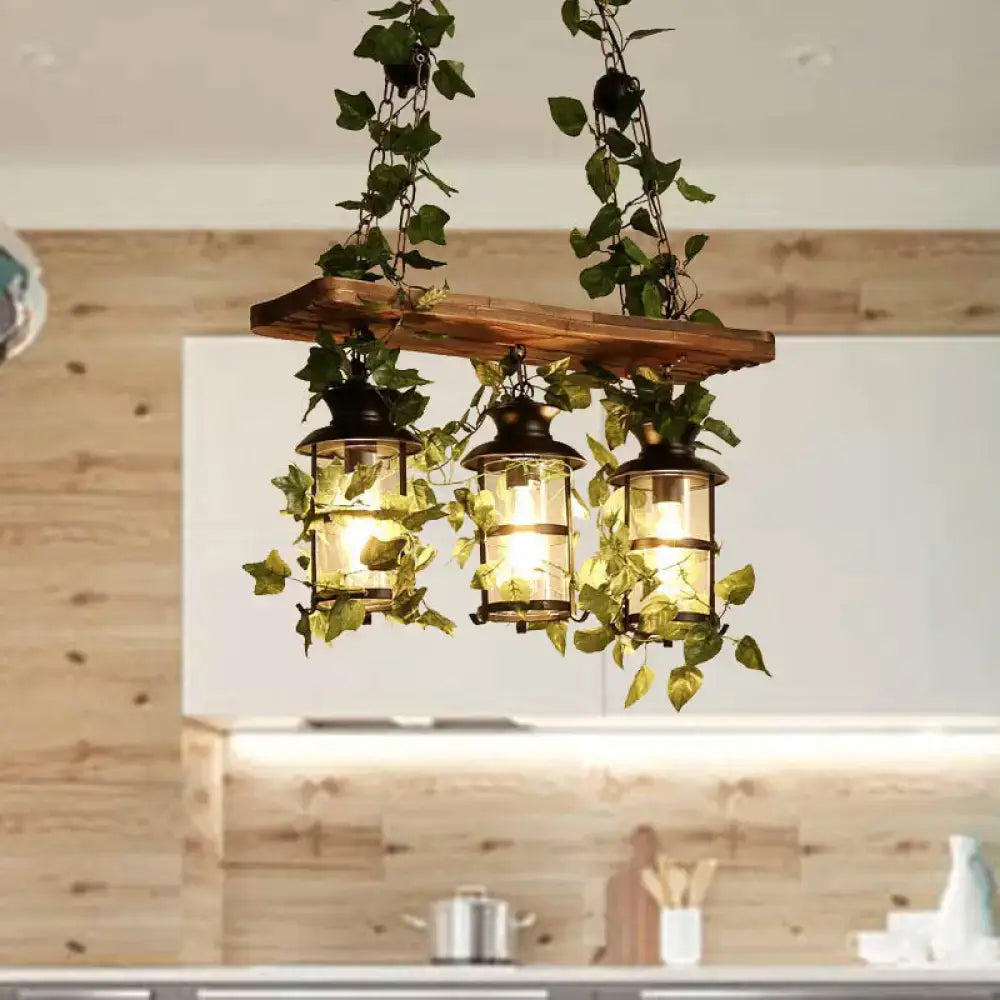 Decorbites retro wooden lantern 2/3 head island ceiling light with pink green lantern fixtures and plant flower decor