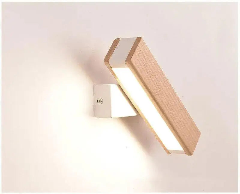 DecorBites™ rotated LED modern wall sconces with sleek rectangular design, natural wood accents, and white metal base