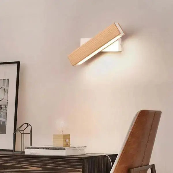 Decorbites™ rotated led modern wall sconces with wooden slats white metal base and warm angled lighting