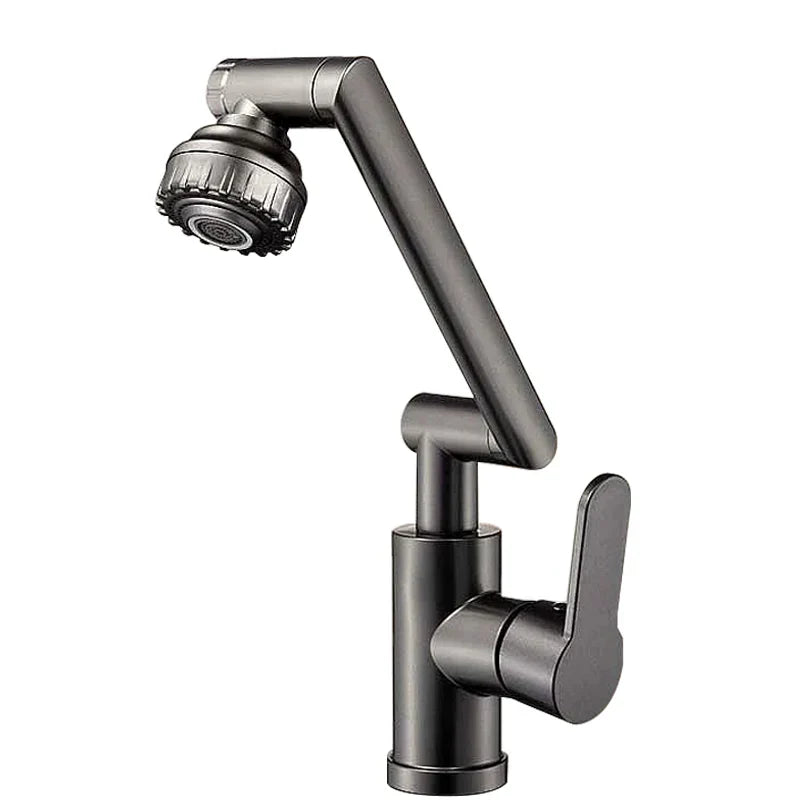 Black matte-finish DecorBites™ rotating dual-mode faucet with flexible articulated spout and single lever handle for kitchen and bathroom