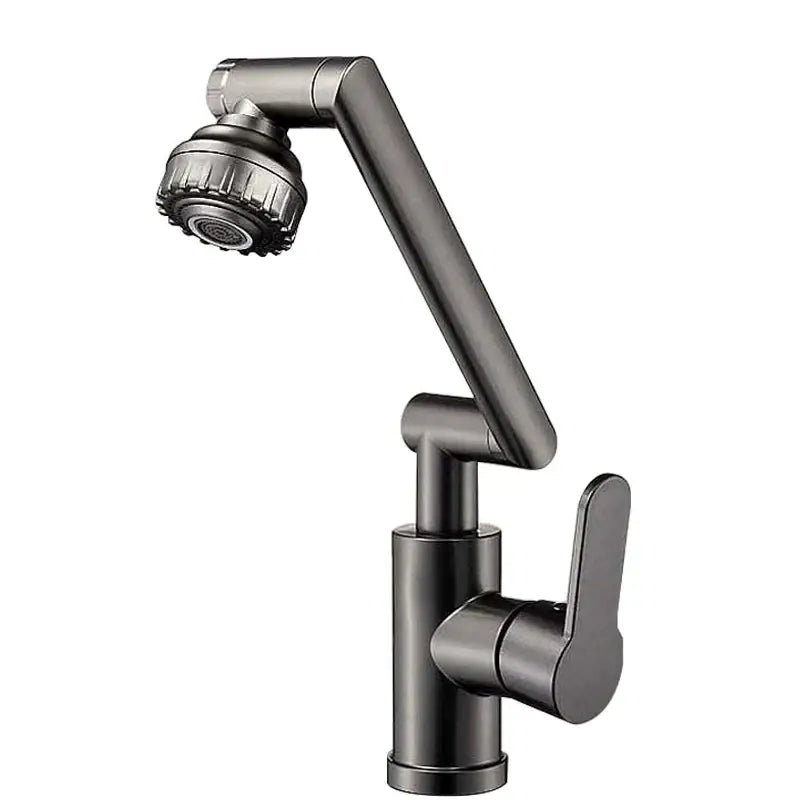 Black matte-finish DecorBites™ rotating dual-mode faucet with flexible articulated spout and single lever handle for kitchen and bathroom