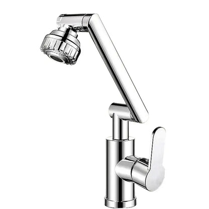 Chrome-finished DecorBites™ rotating dual-mode faucet with extendable spray head for kitchen and bathroom use