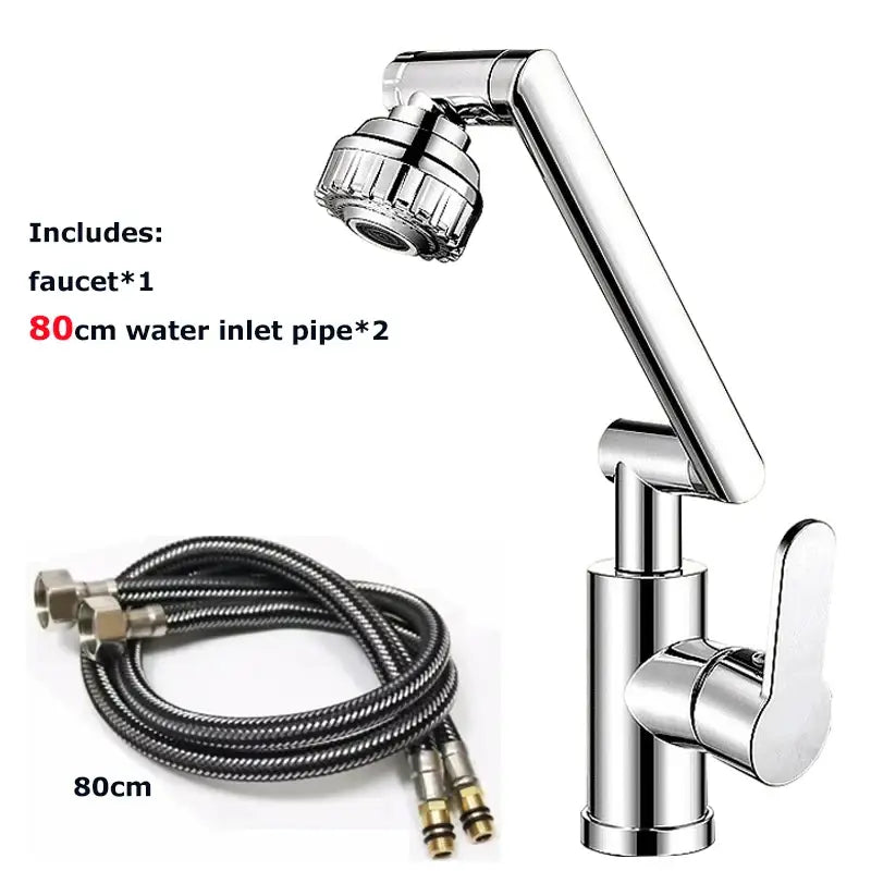 Chrome-finished decorbites rotating dual-mode faucet with extendable spray head for kitchen and bathroom use