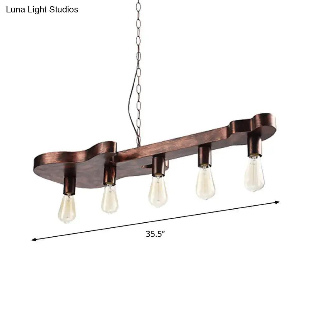 Decorbites rust finish pendant lamp with bronze wooden guitar shaped beam and four exposed edison bulbs ceiling light 220v-240v 110v-120v