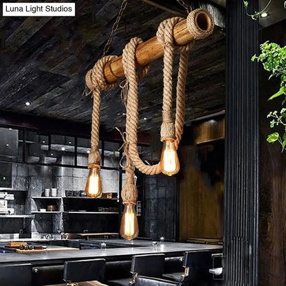 Rustic bamboo hanging lamp by decorbites with bare bulb edison lights, natural bamboo, thick beige rope, e26 e27 220v-240v