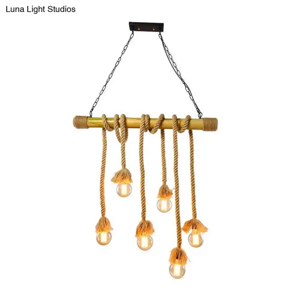 Decorbites™ rustic bamboo hanging lamp in brown with bare bulb design and natural rope for dining room island light e26 e27 220v-240v