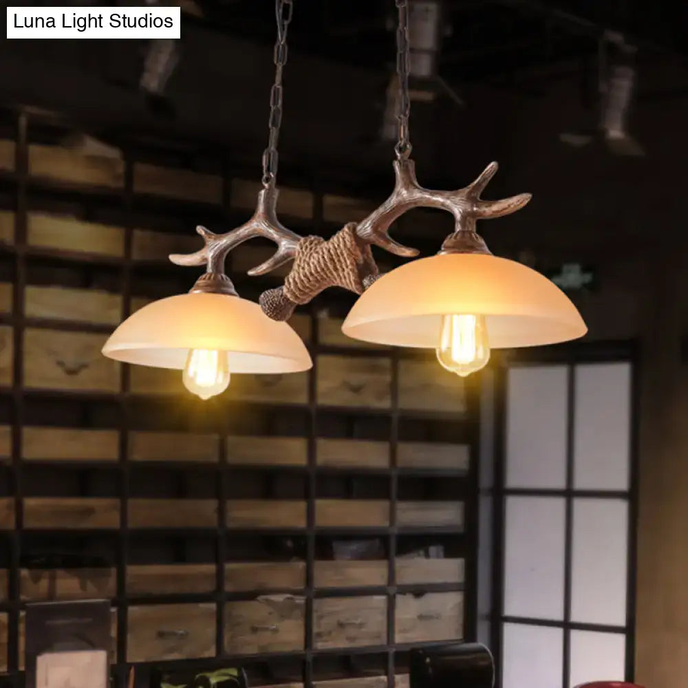 Decorbites rustic beige glass island pendant light with antler decor bronze finish two bulbs 220v-240v 110v-120v