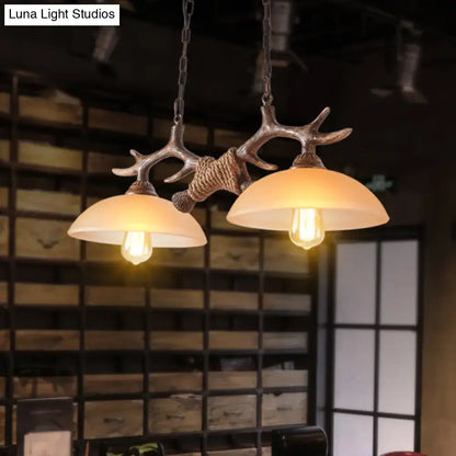 Decorbites rustic beige glass island pendant light with antler decor bronze finish two bulbs 220v-240v 110v-120v