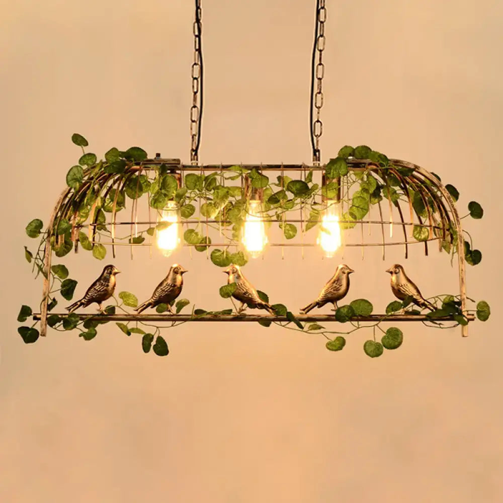 Decorbites rustic birdcage island pendant light fixture with arched metal frame vines and bird figurines, ideal restaurant décor