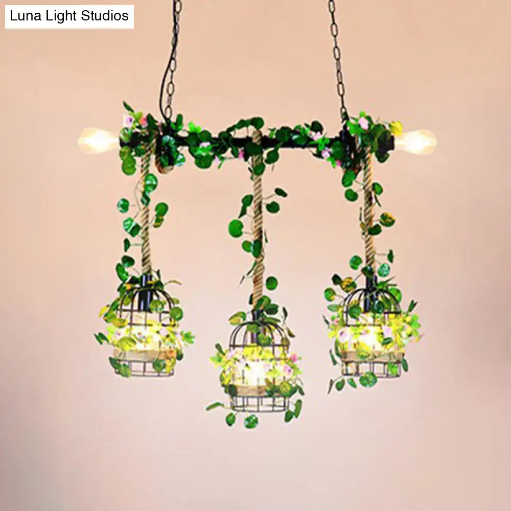 Decorbites™ rustic black metal rectangle lantern pendant light with wrought iron birdcage design 110v-120v for restaurants