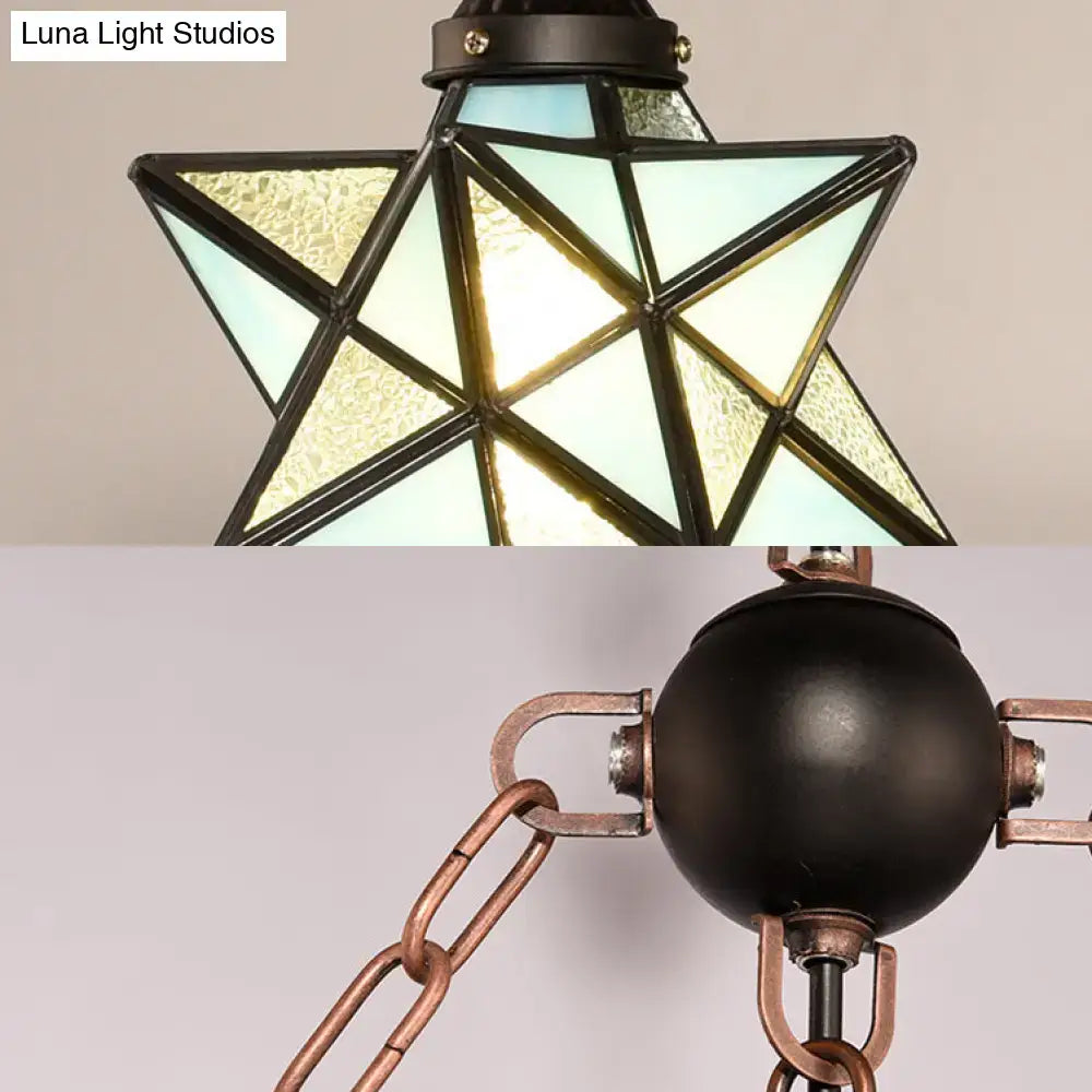 DecorBites™ rustic black star hanging chandelier with frosted glass shades and adjustable metal chain hanging lamp
