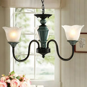 Decorbites™ rustic floral chandelier with blackish green wrought iron and frosted glass shades for living room lighting