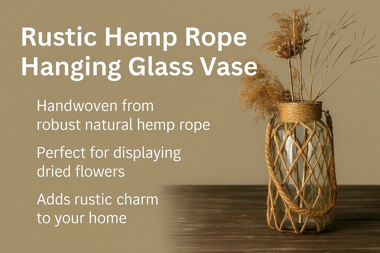 Rustic Hanging Glass Vase with Hemp Rope - Vase