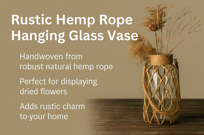 Rustic Hanging Glass Vase with Hemp Rope - Vase