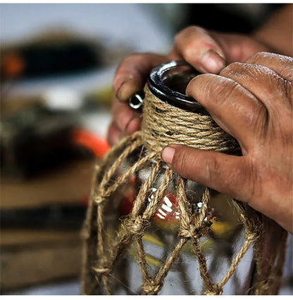 Rustic Hanging Glass Vase with Hemp Rope - Vase