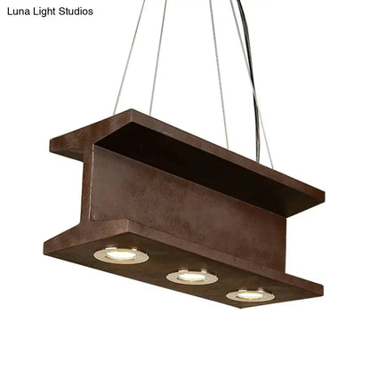 Decorbites rustic iron industrial h-beam pendant light with three e26 e27 bulbs and rustic brown fixture width frame