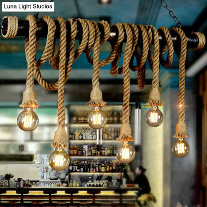 DecorBites™ rustic natural rope island light with black metal pipe and e26 e27 light bulb suspension design