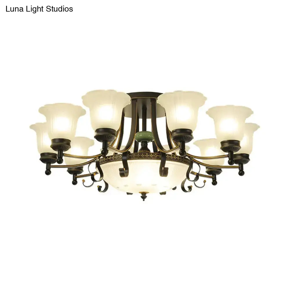 DecorBites rustic opal glass ceiling light fixture with antique brass and eight frosted glass shades for living room