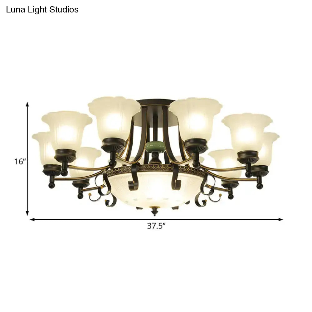 DecorBites rustic opal glass ceiling light fixture with antique bronze finish and eight frosted glass shades for living room