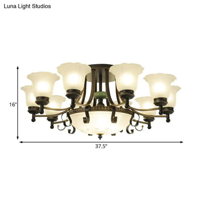 DecorBites rustic opal glass ceiling light fixture with antique bronze finish and eight frosted glass shades for living room