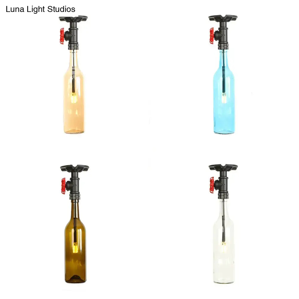 DecorBites™ rustic single light semi flushmount with bottle semi flush design in amber, blue, brown, or clear glass