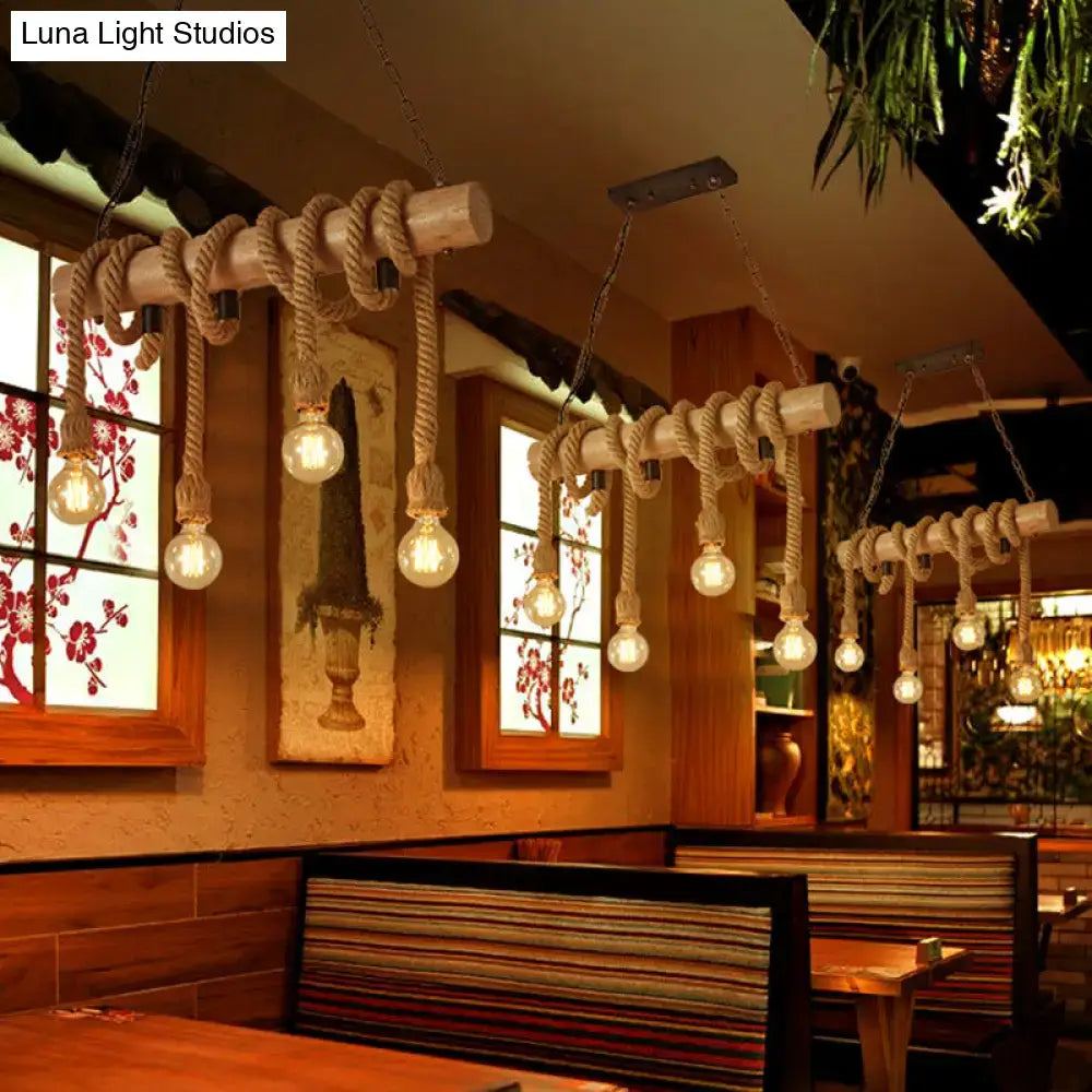 Decorbites rustic wood and rope island pendant light fixture with open bulb e26 e27 suspension lighting