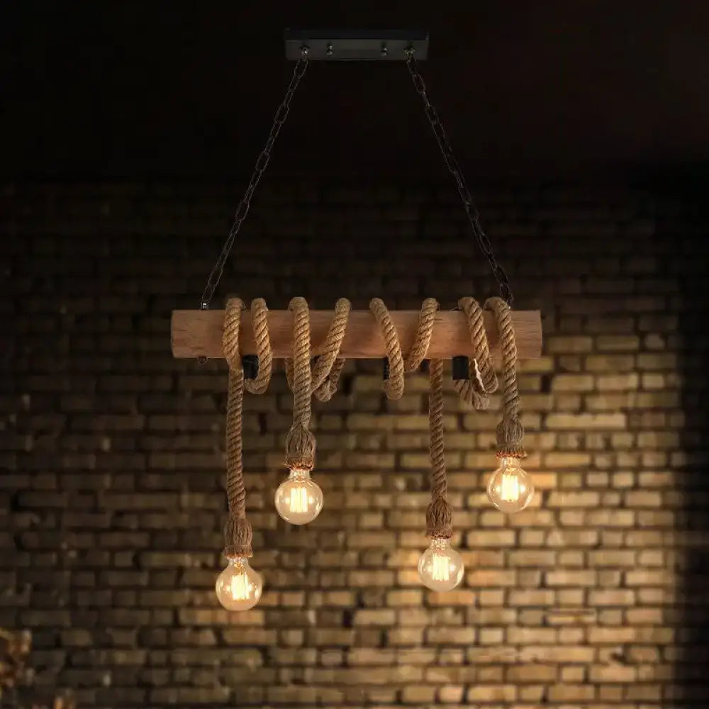 DecorBites rustic wood and rope island pendant light with open bulb e26 e27 exposed edison bulbs and natural rope