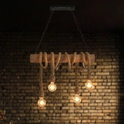 DecorBites rustic wood and rope island pendant light with open bulb e26 e27 exposed edison bulbs and natural rope