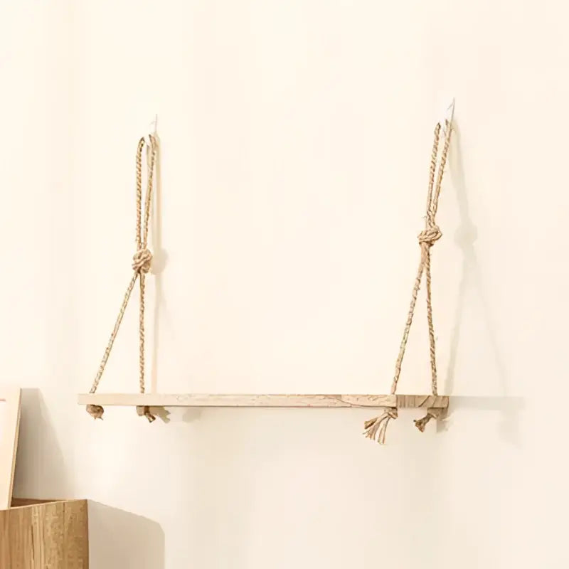 Decorbites™ rustic wood floating wall shelves set of 3 with minimalist design suspended by natural rope with knots and tassels