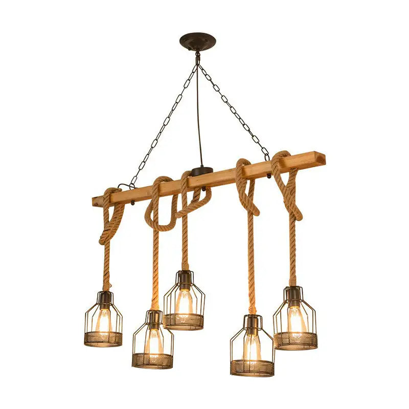 DecorBites™ rustic wood pendant lamp with brown roped cage metal lights for island light uses e26 e27 bulbs