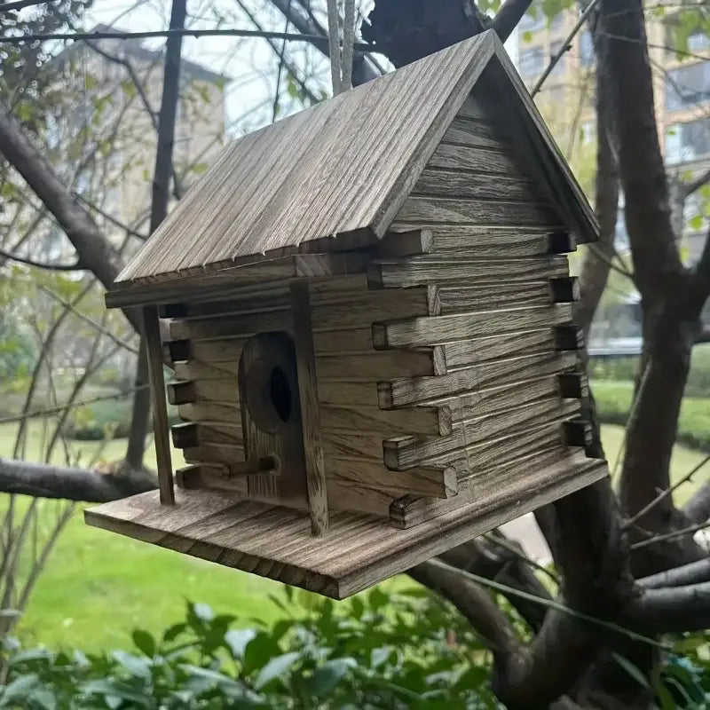Decorbites™ rustic wooden birdhouse with slanted roof and circular entrance hole for hummingbirds and small birds