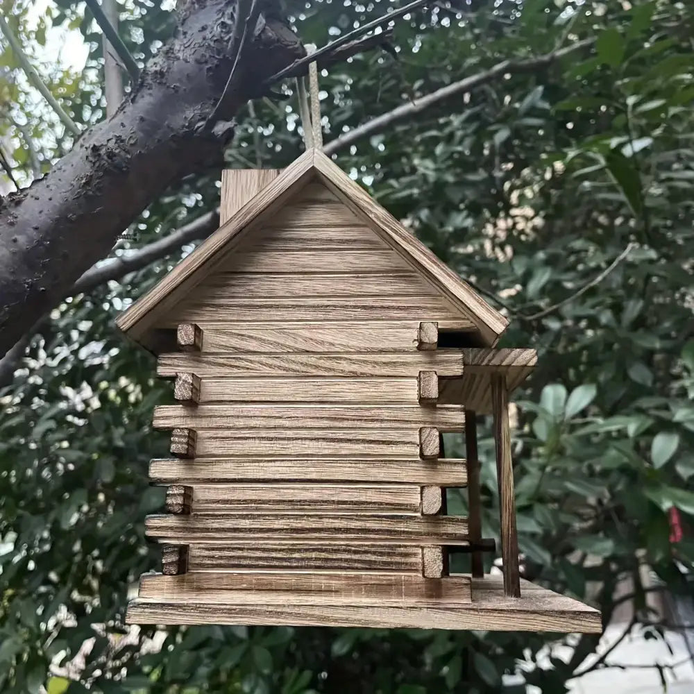 Decorbites™ rustic wooden birdhouse with slanted roof and log-style siding for small birds and hummingbirds