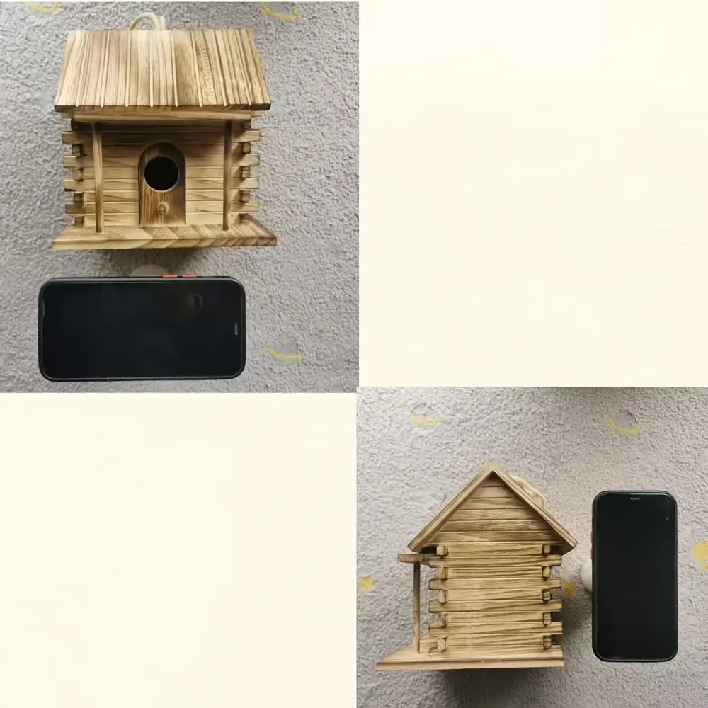 DecorBites™ rustic wooden birdhouse with a slanted roof and circular entrance for hummingbirds and small birds