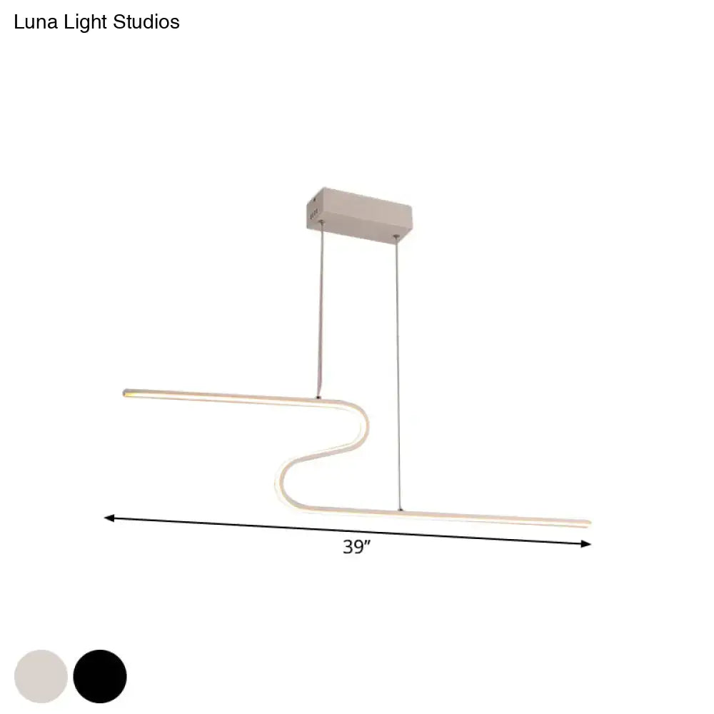 Modern minimalist decorbites s-shape island pendant metal ceiling lamp with sleek black white curved led strip in warm white light