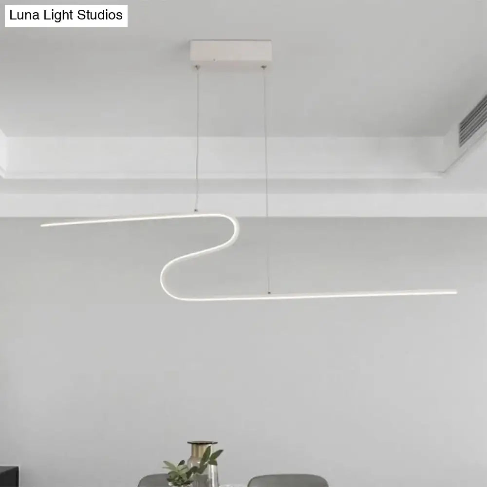 Modern white led decorbites s-shape island pendant metal ceiling lamp with warm white light and minimalist rectangular mount