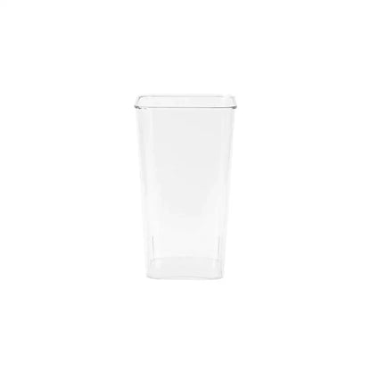 Clear plastic tumbler with square shape and tapered sides made of shatterproof clear acrylic cylinder by decorbites