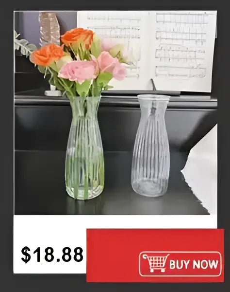 Clear acrylic flower vase with vertical ridges holding orange and pink roses decorbites shatterproof clear acrylic vase