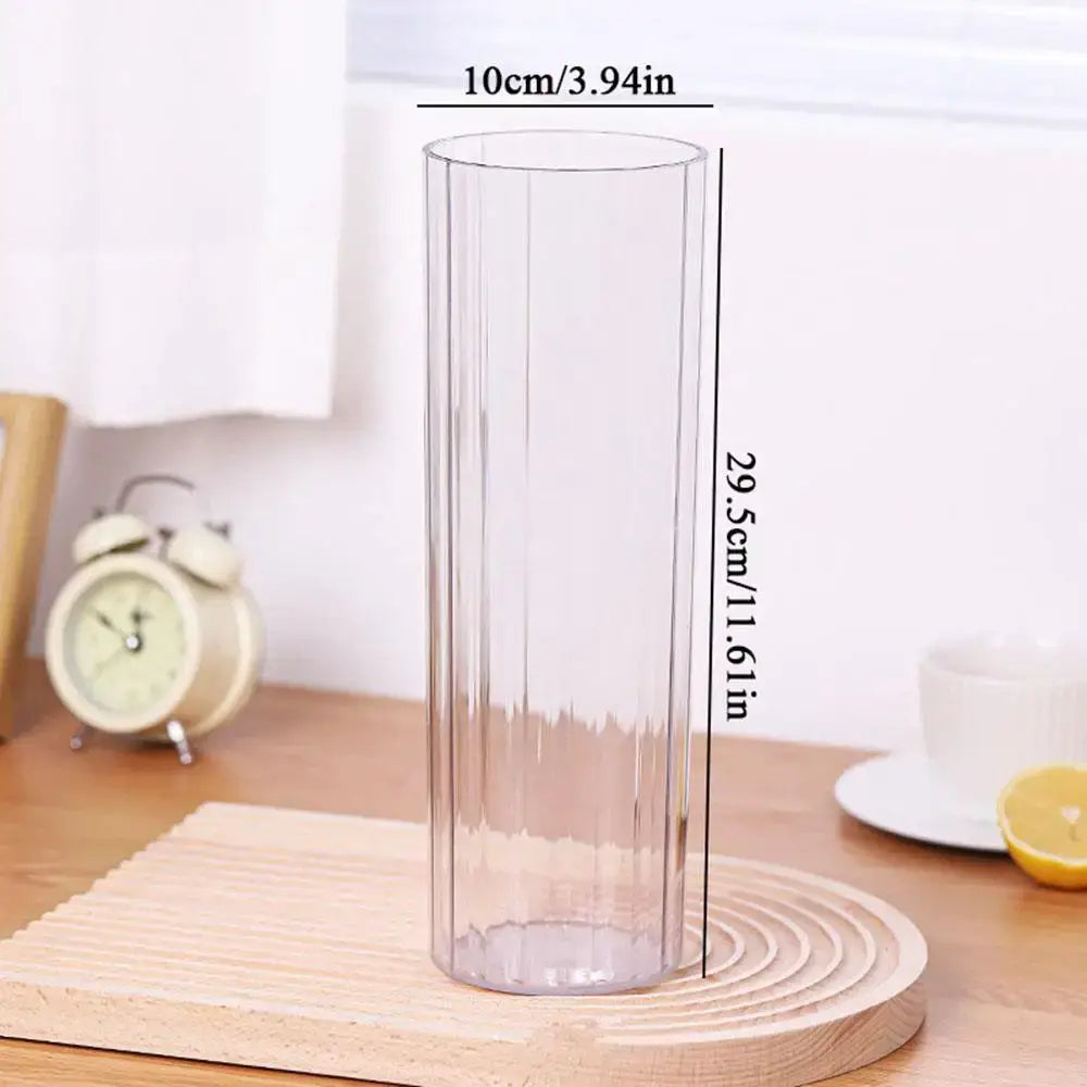 DecorBites™ shatterproof clear acrylic flower vase with tall cylindrical shape vertical ridges and flared base