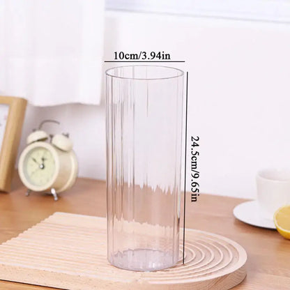 Clear tall cylindrical decorbites™ shatterproof clear acrylic flower vase with vertical ribbed texture and textured base