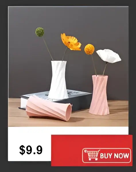 DecorBites™ shatterproof clear acrylic flower vase with white and pink ceramic twisted ribbed design
