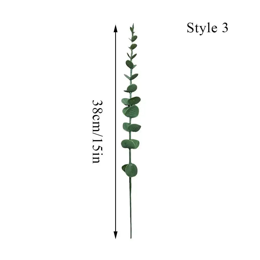 DecorBites™ shatterproof tall transparent acrylic flower vase with a 38cm artificial eucalyptus branch with dark green leaves