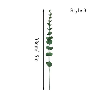 DecorBites™ shatterproof tall transparent acrylic flower vase with a 38cm artificial eucalyptus branch with dark green leaves