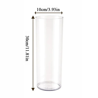 DecorBites™ shatterproof tall transparent acrylic flower vase clear cylindrical glass design 30cm tall 10cm wide