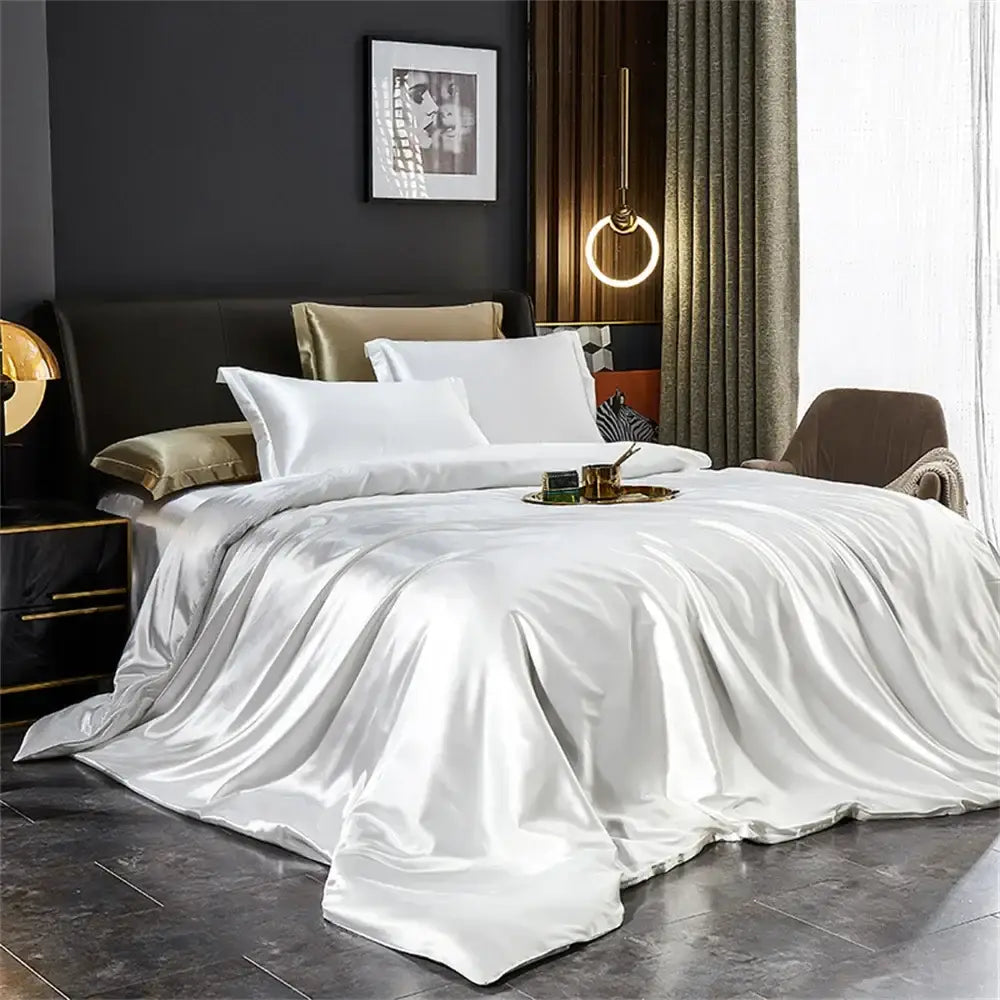 White satin pcs duvet cover from decorbites™ silk bedding set with smooth glossy finish for width bed use