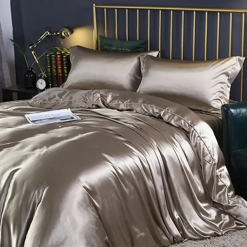 Luxe metallic gold satin duvet cover set by decorbites with smooth reflective finish and elegant stitched edges pcs duvet cover