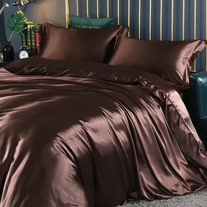 Decorbites silk duvet cover bedding set in rich chocolate brown satin with glossy smooth finish pcs duvet cover