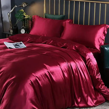 Decorbites™ silk duvet cover bedding set in rich burgundy satin with glossy luxurious finish pcs duvet cover for bed sheet