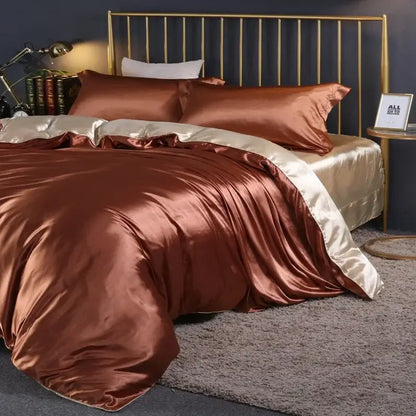 Decorbites™ silk duvet cover bedding set in copper satin with cream inner lining luxury pcs duvet cover for twin queen king bedsheet