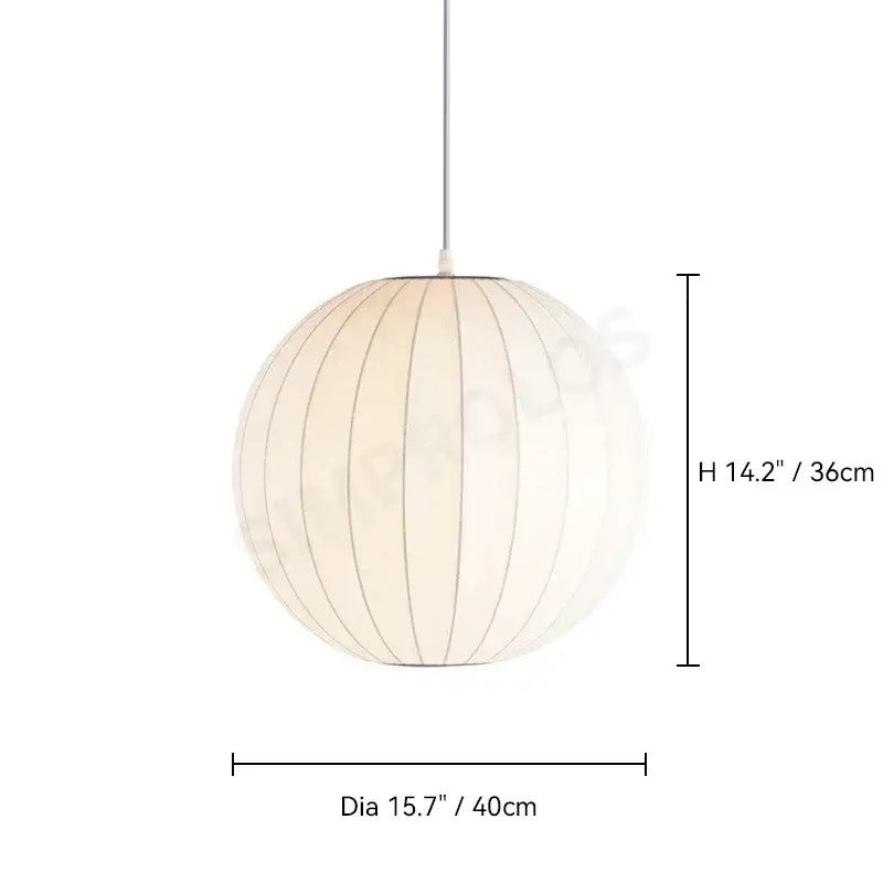 Cream-colored DecorBites™ silk led pendant lamp with vertical ribbed texture and slender metallic suspension cord