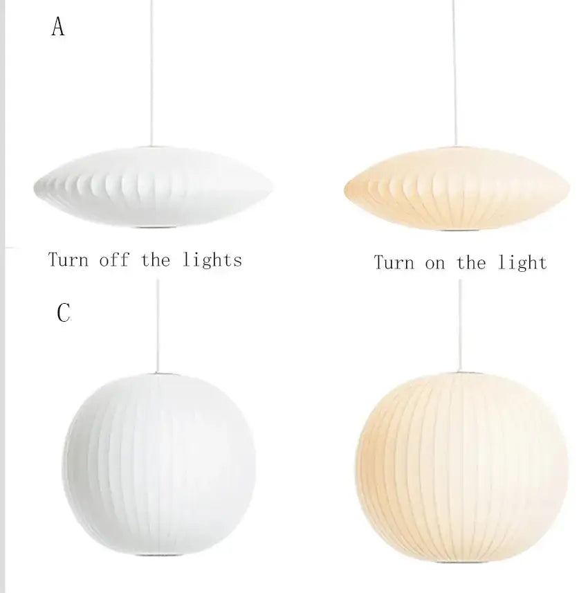 Decorbites silk led pendant lamp featuring modern ribbed oval and spherical designs in white and warm cream colors